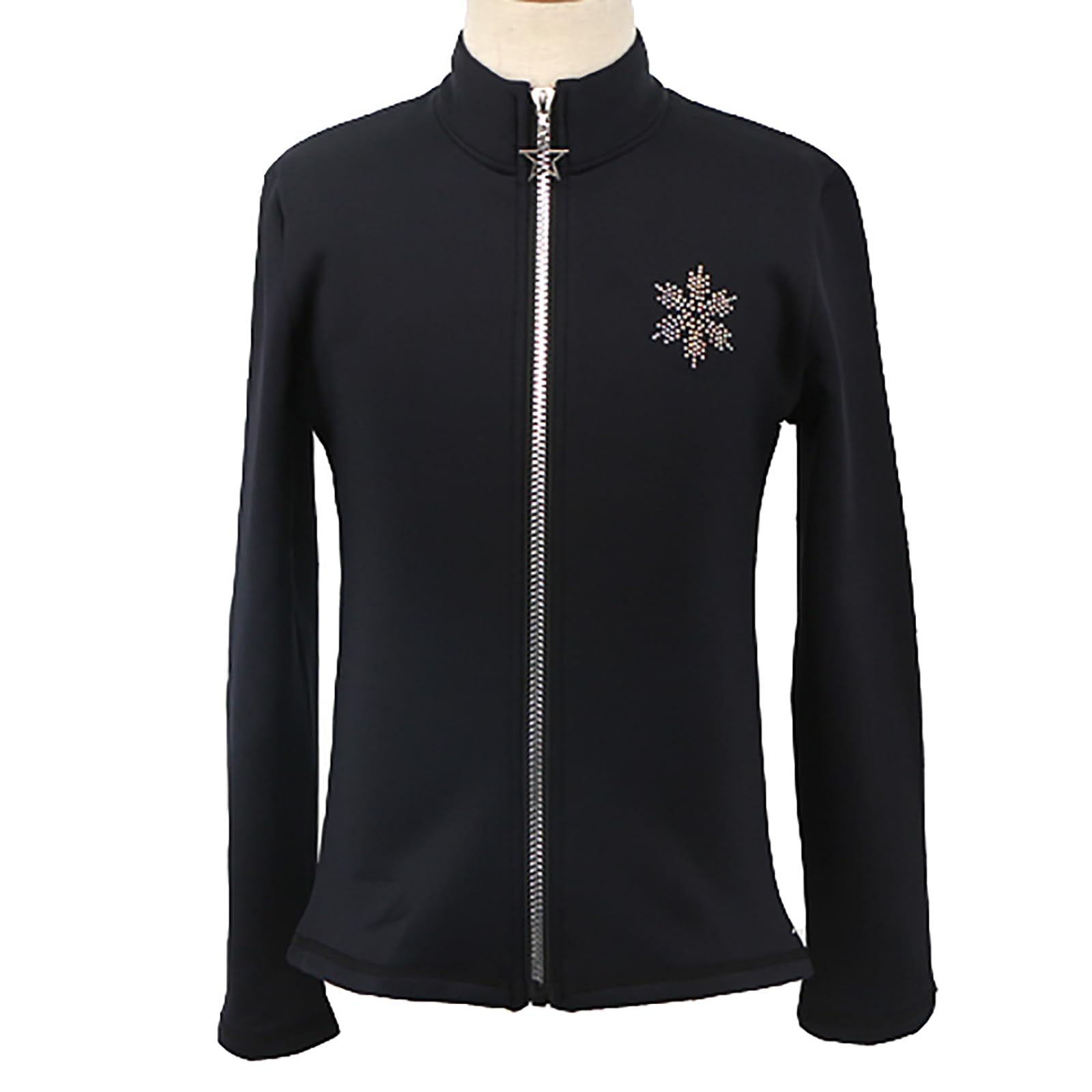 Conjuntos de Ropa de Patinaje Artístico Polar Cálido Mujer Niña Mallas y Chaquetas de Patinaje sobre Hielo con Rhinestones(Size:3XL,Color:Negro)