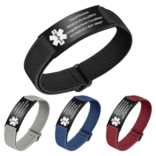 Custom Medical Alert Bracelet Personalized Engraving Medic Info ID Bracelet Customized Emergency Medical Bracelets Gifts for Men Women Dad Fathers Day