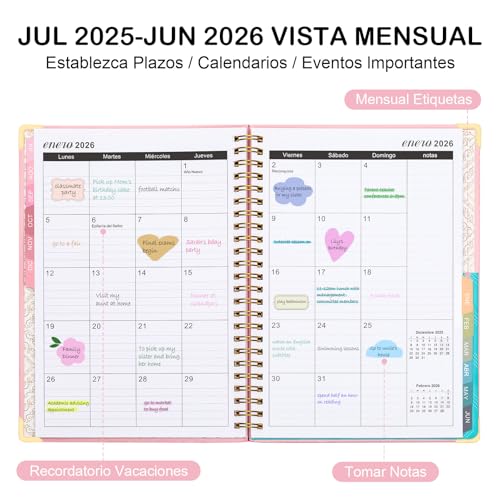 Agenda A5 Semanal y Mensual 2025(Jul)-2026(Jun), Libro de Planificación de 12 Meses, Calendario Diario con Pestañas para Escuela, Universidad, Profesores y Estudiantes (Verde) - imagen 4