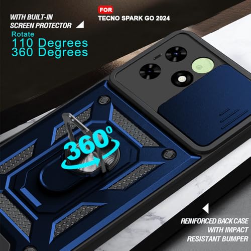 Image of AESTMO Tough Armor Tecno Spark Go 2024 Bumper Back Case Cover | Ring Holder & Sliding Camera Shield Cover | 360 Degree Protection Back Case Cover for Tecno Spark Go 2024 (Blue)