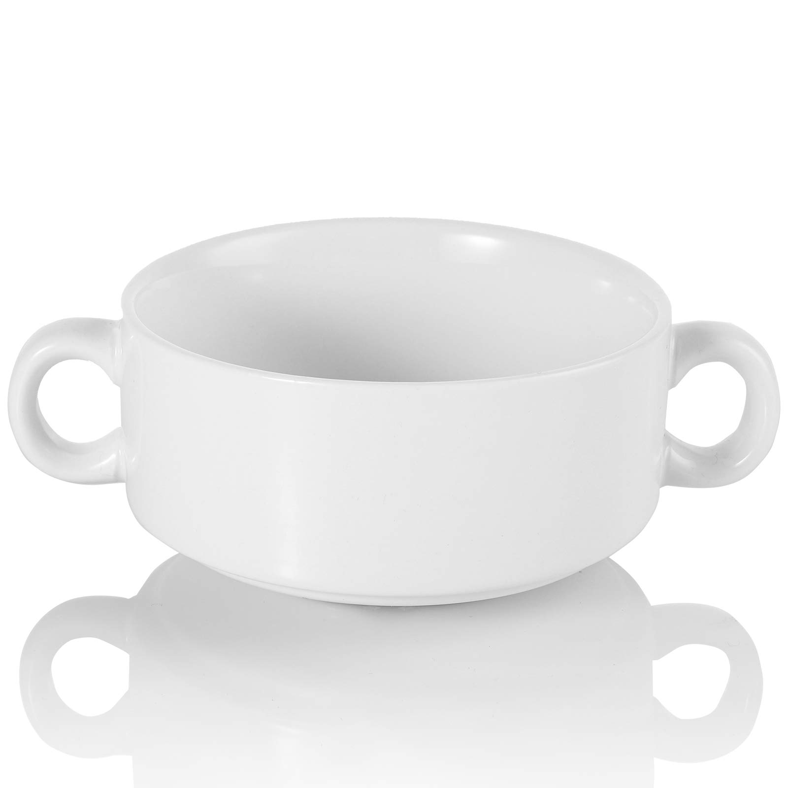 Foraineam Set di 6 ciotole in porcellana con doppio manico, 295 ml, bianche, cipolle francesi, ciotole rotonde impilabili per zuppe, cereali, farina d'avena
