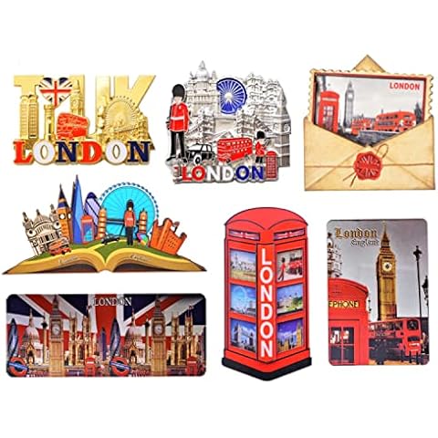 Set of 8 UK London Famous Icons Design Metal & Resin Mix Fridge Magnets (Shoponica) Cover