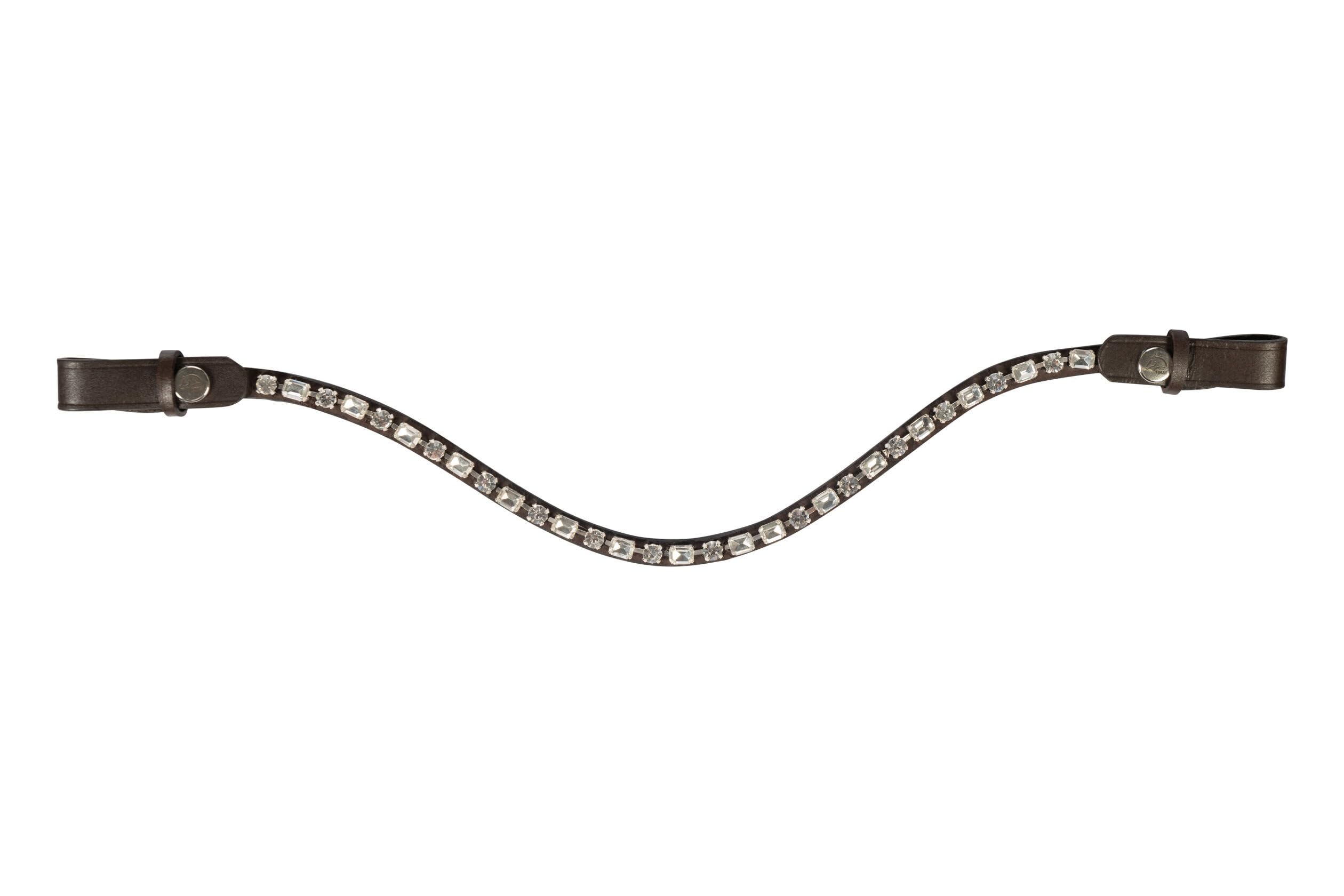 HKM Crystal Leather Browband, Full Size Horse Bridle Accessory, Silver, Interchangeable with Snaps, Havana