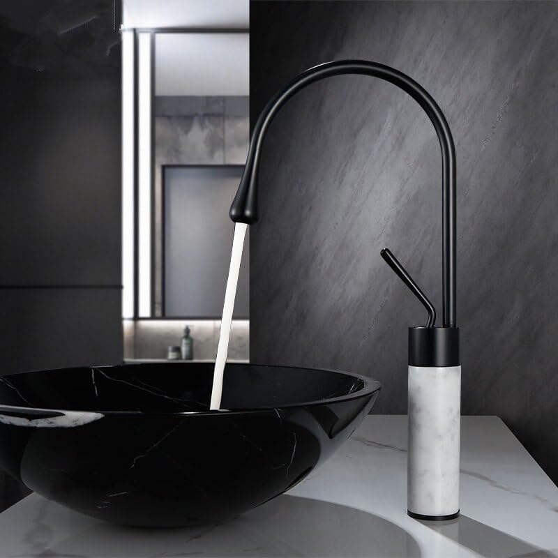 Mitigeur d'évier eau chaude et froide avec bec pivotant en jade noir