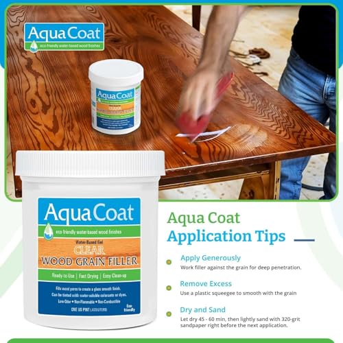 Image of Aqua Coat Water-Based Clear Wood Grain Filler Gel, Fast-Drying, Low Odor, Low VOC, Sandable, Stainable & Paintable, Easy Water Cleanup, Glossy Finish, 8 oz