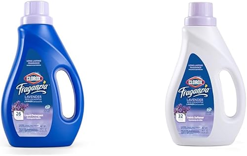 Clorox Fraganzia Laundry Care Bundle Detergente líquido compatible con lavanda y eucalipto HE y suavizante de telas, 40 onzas líquidas cada uno,