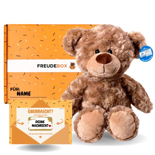 FREUDEBOX® - Personalisierte Geschenkbox mit Teddy Kuscheltier, Namen und persönlicher Nachricht