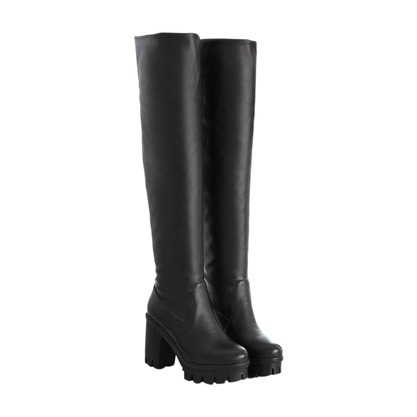 Womens Thigh High Platform Boots Over The Knee Lug Sole Leather Boot Chunky Heel Sexy Long Boots for