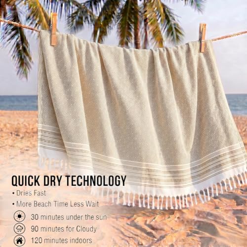 Image of Yongoes Oversized Turkish Beach Towel Blanket Cotton Giant XL Sandproof Towels Huge Linen XXL Extra Large Big Throw Quilt Blankets for Adults Cloud Travel Camping Glamping Accessories Essentials