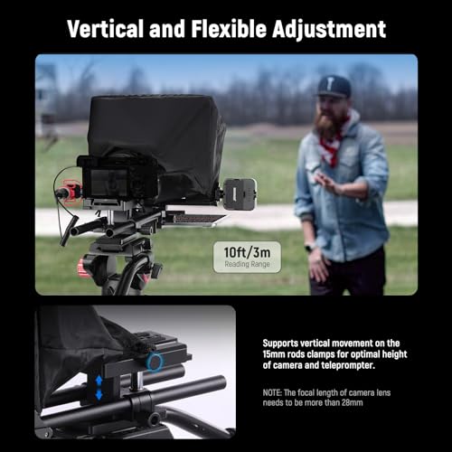 Image of Neewer Teleprompter C12 Modular Design with 15mm LWS Rod Clamp, RT113 Remote, App Control, 12 inch Beamsplitter, Snap in 501PL QR Plate Compatible with LWS Baseplate Camera Cage Shoulder Rig