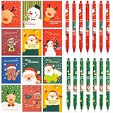 48 Stücke Kugelschreiber Weihnachten Set, 24 Mini Weihnachten Notizblöcke Kinder, 24 Weihnachtsgel Tinte Stifte Cartoon, Weihnachtsmann Schneemann Rentier Muster Notizbuch Party Geschenke Bag Fillers