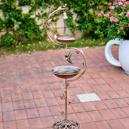 HOUYANG Banhos de pássaro de ferro fundido de 111,8 cm H para ambientes externos com alimentador de