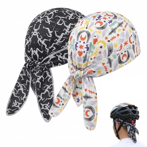 FIQLUL 2 Pièces Bandana Cyclisme Homme, Bonnet de Sport Respirant sous Casque Moto Vélo, Chapeau Pirate Séchage Rapide pour Course Randonnée Fitness, Protection Solaire UV Été, Taille Unique