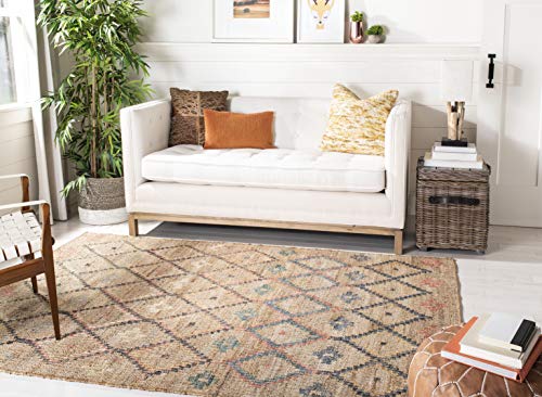 SAFAVIEH Area Rug 8x10 - Kilim Collection - Large - Natural & Blue, Handmade Jute & Cotton, Moroccan Boho Design, Ideal for Living Room, Bedroom, Office, Dining Space (KLM753A) SAFAVIEH Area Rug 8x10 - Kilim Collection - Large - Natural & Blue, Handmade Jute & Cotton, Moroccan Boho Design, Ideal for Living Room, Bedroom, Office, Dining Space (KLM753A)