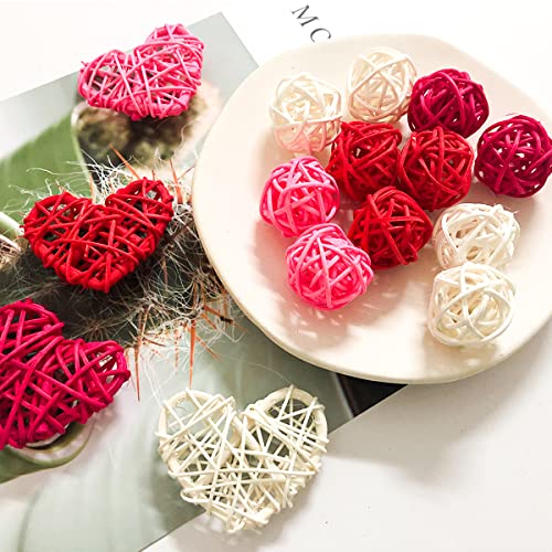 40 Pieces Natural Wicker Rattan Heart Shaped Balls Diy Craft Heart Balls Vase Filler Valentine's Day Wicker Rattan Hanging Balls Ornaments For Baby Shower Wedding Party Mother's Day Father's Day #TOP2