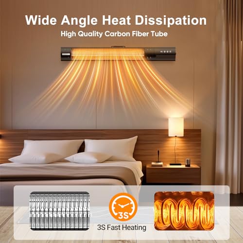 YESERLl Electric Patio Heater with Remote Control- 1500w Outdoor Heater Fast Heating with 3 Power Setting, WallMounted Carbon Infrared Heater Quiet - IP55 Waterproof and 24H Timer for Snow Outdoor