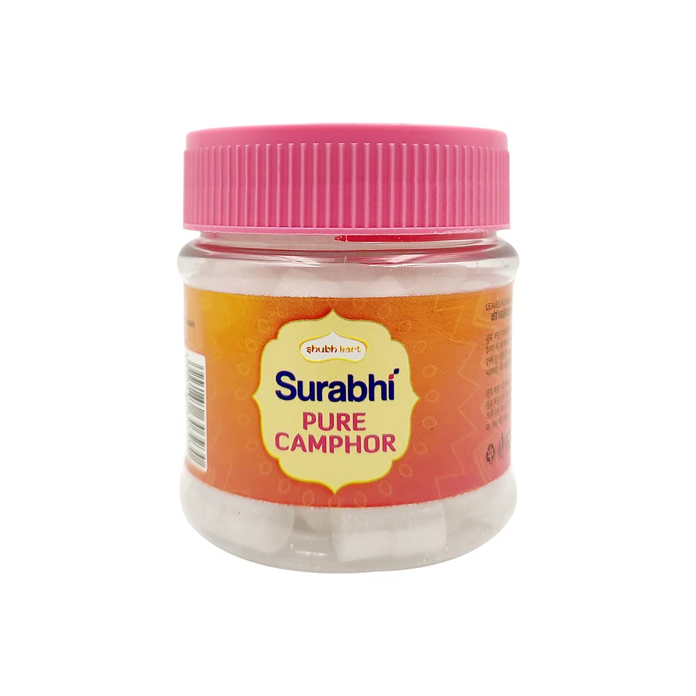 Shubhkart Surabhi Pure Camphor Container for Puja, Meditation, Spirituality & Other Religious Rituals – 50Gm|Refreshing Fragrance|Daily Use Kapur| Aromatic Kapooram Tablets (1 x Jar)