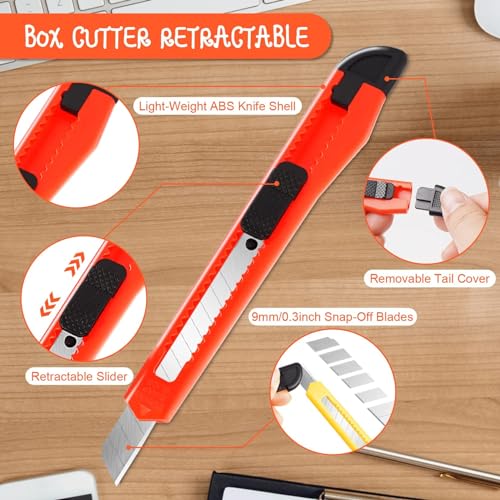 Image of Box Cutter Retractable - 4 Pack - Premium Utility Knife - 9mm Wide Snap-Off Blades Razor Knife - Box Opener for Cutting Carboard, Boxes - Exacto Knife Box Knife for Home, Office, Craft Use