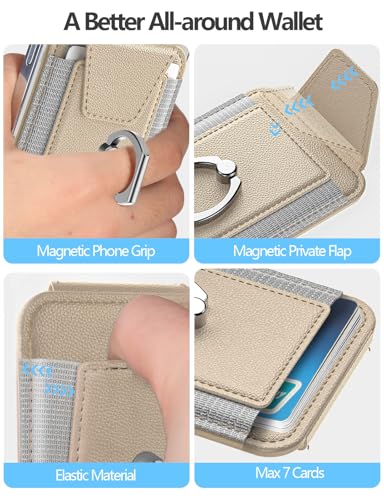 Image of ExtreLife For Magsafe Wallet with Grip, 6-Card Holder, Stronger Magnetic Card Wallet Holder for iPhone 17 /16 /15 /14 /13 /12 Series, Leather Magnetic Phone Wallet with Privacy Flap, Desert Titanium Gold