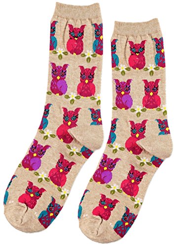 Women's Hot Sox Originals Novelty Crew Socks, Owls (Hemp)