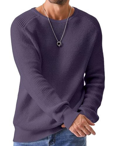 JMIERR Mens Crewneck Pullover Sweater Waffle...