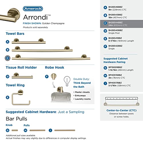 Image of Amerock Arrondi 24 inch Golden Champagne Towel Bar | Decorative bathroom hardware in durable Stainless Steel construction; mounting hardware included for easy installation