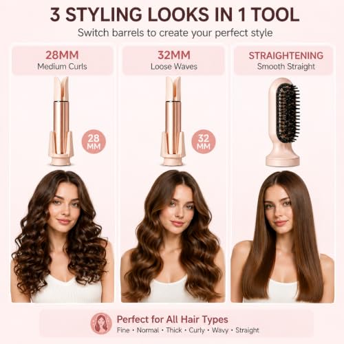 Image of Automatic Curling Iron Rotating - 3-in-1 Self Curling Hair Curler with Straightener +1.1+1.25 Inch Barrels,3 Temp, Negative Ion Ceramic,Anti-Scald,Anti-Tangle & Fast Heating, Lightweight for Travel