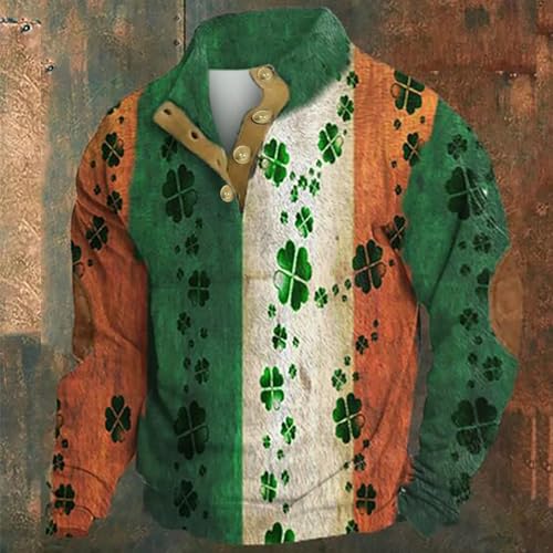 St Patricks Shirt Sweatshirts for Men Funny Long Sleeve Stand Collar Retro Tshirts Green Pullover Sweaters2