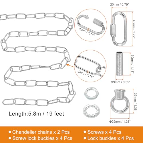 Image of PATIKIL 10 Feet Lighting Chain for Hanging Lamp, 2 Set Chandelier Chain Light Fixture Chain Load Capacity 65 Lbs for Pendant Light, Ceiling Fan, Silver
