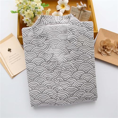 ZEALMAX Men and Women's Japanese Kimono Pajamas Shirt and Shorts, Cotton Linen Loungewear Sleepwear Spa Bathrobe, Gray White2