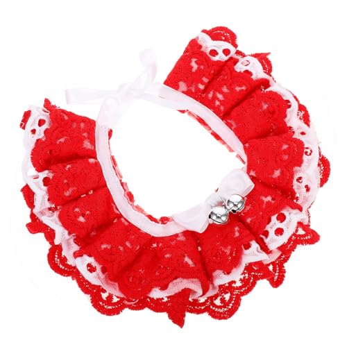 ペットよだれかけ 女の子の猫のための猫の首輪. ペット調節可能な首輪 ゴミ ハロウィン猫の 中型犬用 子犬の 装飾的な猫の 子犬の首飾り 子猫のげっぷ布 レース 赤 LEDMOMO