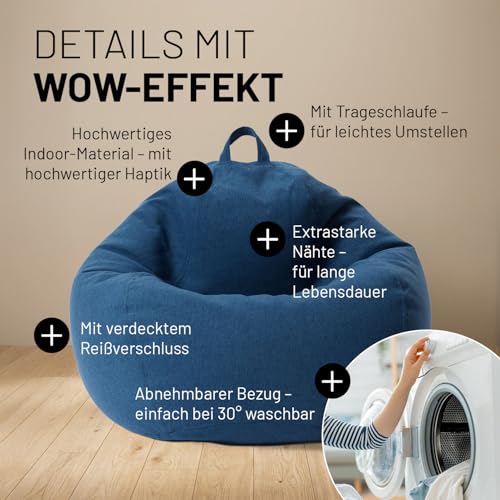 Lumaland Sitzsack Comfort Line | Indoor Beanbag 70x80x50cm mit mehr als 1 Mio. anpassbaren...