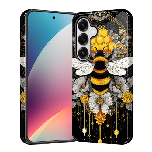 CICPLKSE for Samsung Galaxy S26 FE Case, Shockproof Dual Layer Soft TPU + Hard PC Protective Cover, Raised Camera & Screen, Glossy Slim Grip for Women Girls,Bee with Flowers