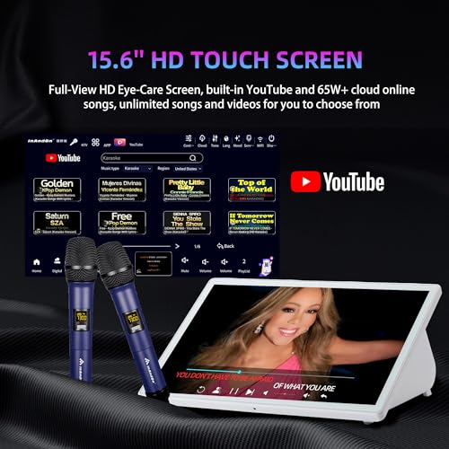 Image of InAndOn Karaoke Machine for Adults: Karaoke Players with 15.6 inch Touchscreen | All-in-one Karaoke Machine Built-in Mixer, 2 Wireless Mics, YouTube Integration, Professional Karaoke System for Party