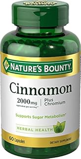 Nature's Bounty Cinnamon Pills and Chromium Herbal Health Supplement, Promotes Sugar Metabolism and Heart Health, 2000g, 60 Capsules