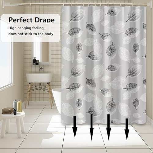 Bavooty Duschvorhang Anti-Schimmel 180x200cm,Wasserdichter Duschvorhang,Blätter Badewanne Vorhang Schnell Trocknend für Badezimmer,Dduschvorhang Waschbar 1.8 x 2m Lang mit 12 Ringen