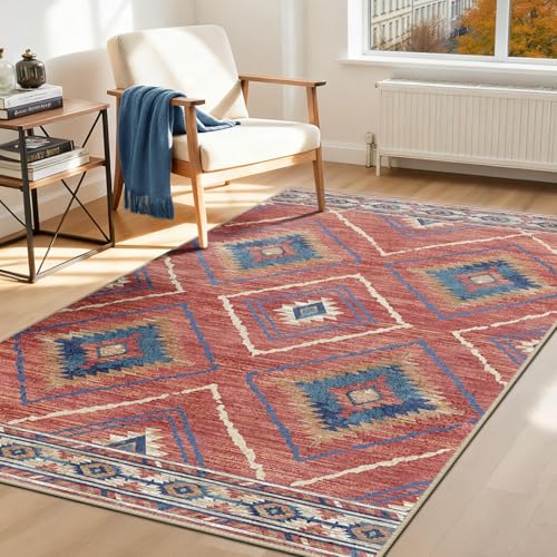 DEFYNEE Alfombra para salón 90 x 150 cm, Alfombra Antideslizante de Pelo Corto, Repelente al Agua, Lavable a máquina, para Pasillo, salón y Dormitorio, Rojo