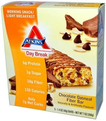 Atkins Day Break Chocolate Oatmeal Fiber Morning Snack Bar,1.4 Ounce, 5 Count Bars(Pack of 2)