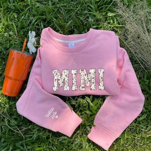 GODMERCH Personalized Embroidered Floral Applique Grandma Nana Gigi Mimi Sweatshirt Gifts For Nana Mimi Mothers Day2