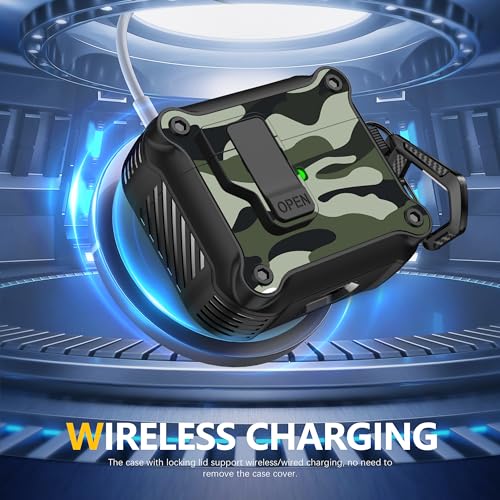 Image of RFUNGUANGO AirPods 3 Case with Lock Magnetic Lid, Green CAMO