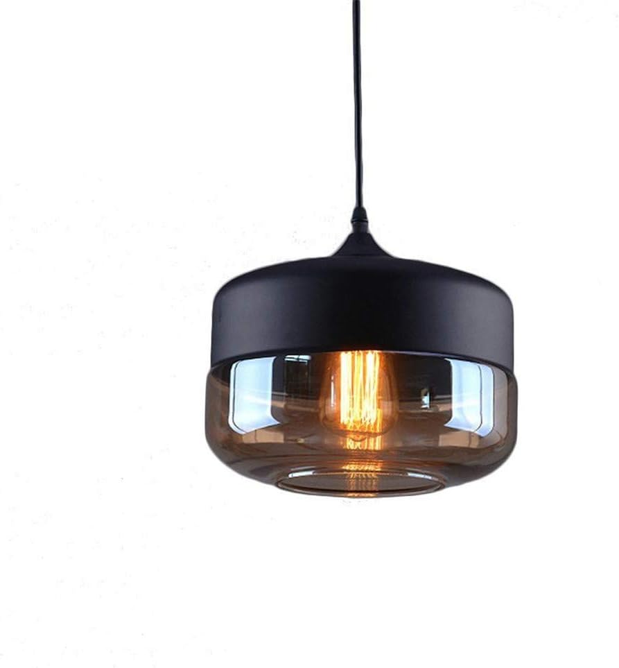 NAANN Globe Pendant Lighting, Modern Hanging Ceiling Lamps Black Industrial Mid Century Amber Glass Pendant Light Fixture with Adjustable Cord for Kitchen Island Bathroom Dining Room E26 Bulb - - 