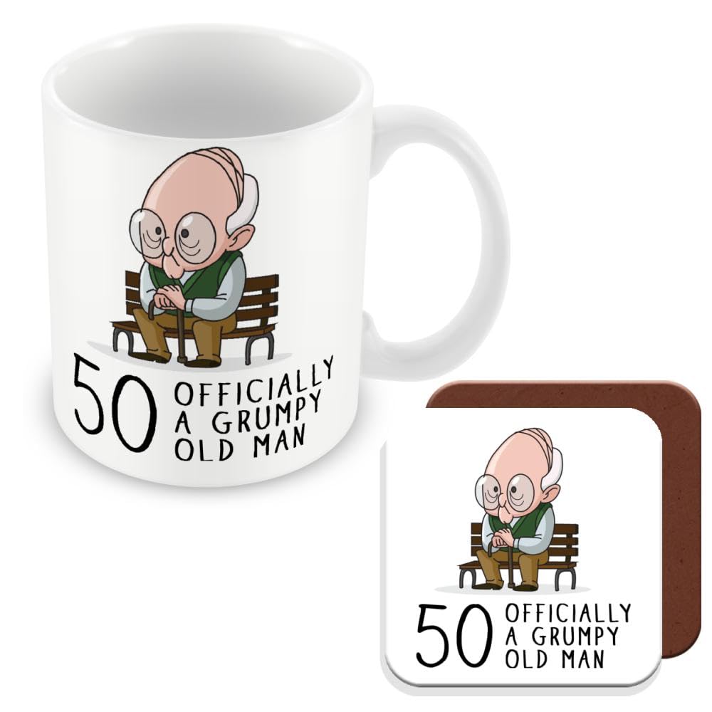 MUGGZ 50th Birthday Gift for Grumpy Old Man - Mug & Coaster - Giftset - Made in The UK