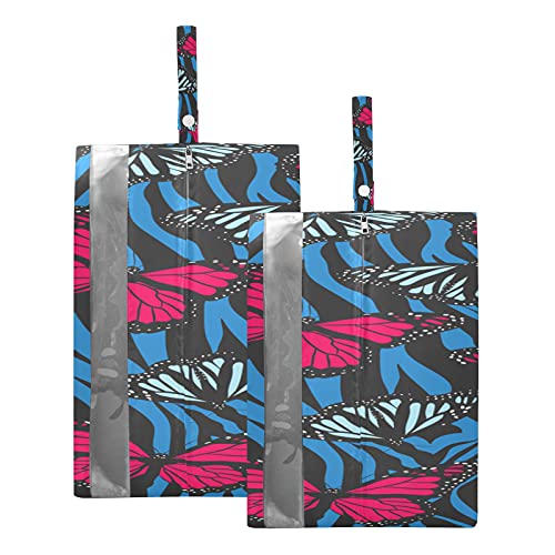 Waterproof Travel Shoe Bag Pack,Multicolor Butterflies Butterfly Zipper Shoe Storage Organizer,Shoe Travel Bags For Men And Women (2 Pack)