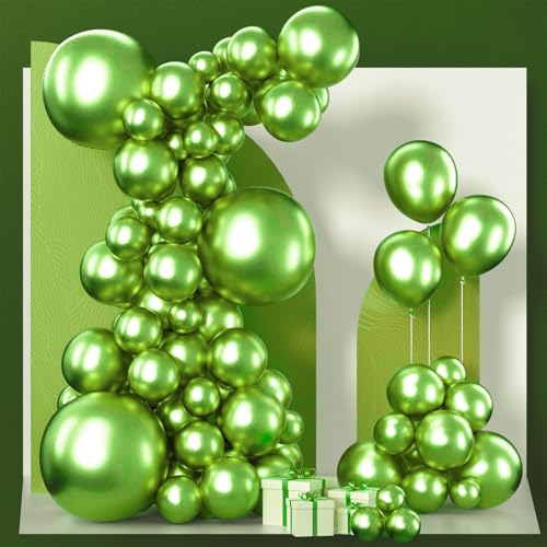 Image of PartyWoo Metallic Green Balloons 100pcs Different Sizes of 18 12 10 5 Inch Metallic Apple Green Balloons for Graduation Spring Forest Summer Wedding Baby Shower Birthday Party Decorations Green-G121
