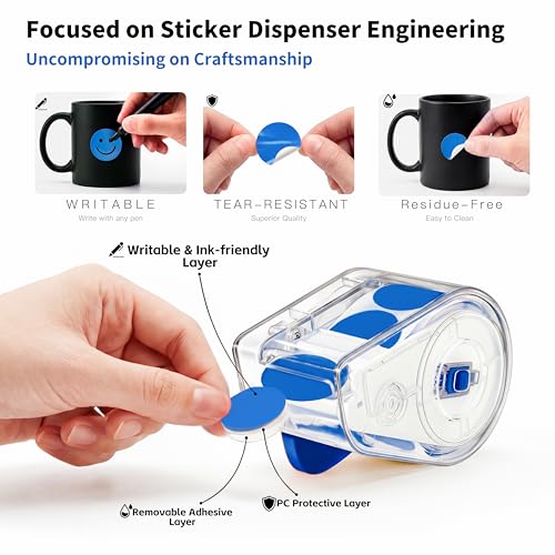 Image of 300 PCS of 1-inch Blue Dot Stickers with Sticker Dispenser, Round Coding Labels Circle Dots Labels Stickers for Office, Classroom,Small Business,Papers