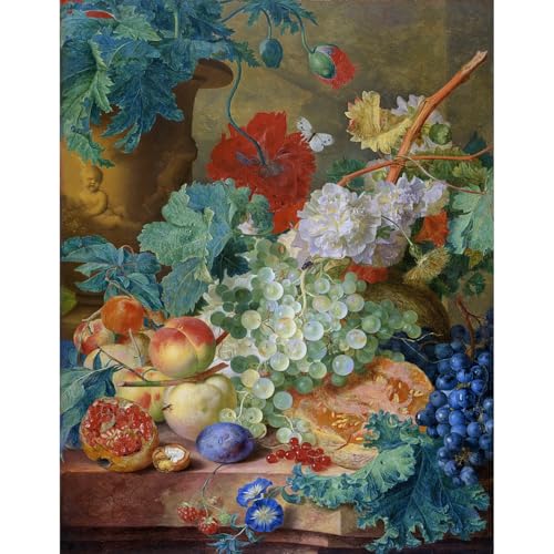 Nature morte fleurs fruits 1728 grand tableau mural pour décoration grand salon chic