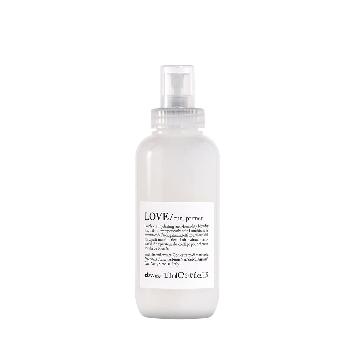 Davines LOVE Curl Primer, Moisturizing Anti-Humidity Heat Protectant Prepping Milk for Wavy and Curly Hair - Detangles, Hydrates & Defines Curls for Easy Styling with Almond Extract, 5.07 Fl Oz