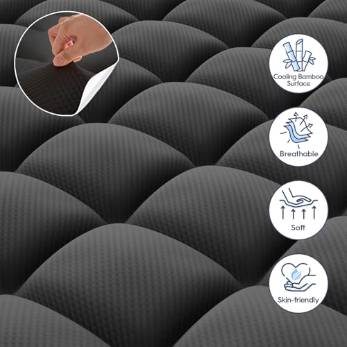 Image of ELEMUSE Dual Layer 3 Inch Memory Foam Mattress Topper Full Size, 2 Inch Cooling Gel Memory Foam Plus 1 Inch Down Alternative Pillowtop Mattress Pad with Cooling Cover, Soft Comfort Support,Black