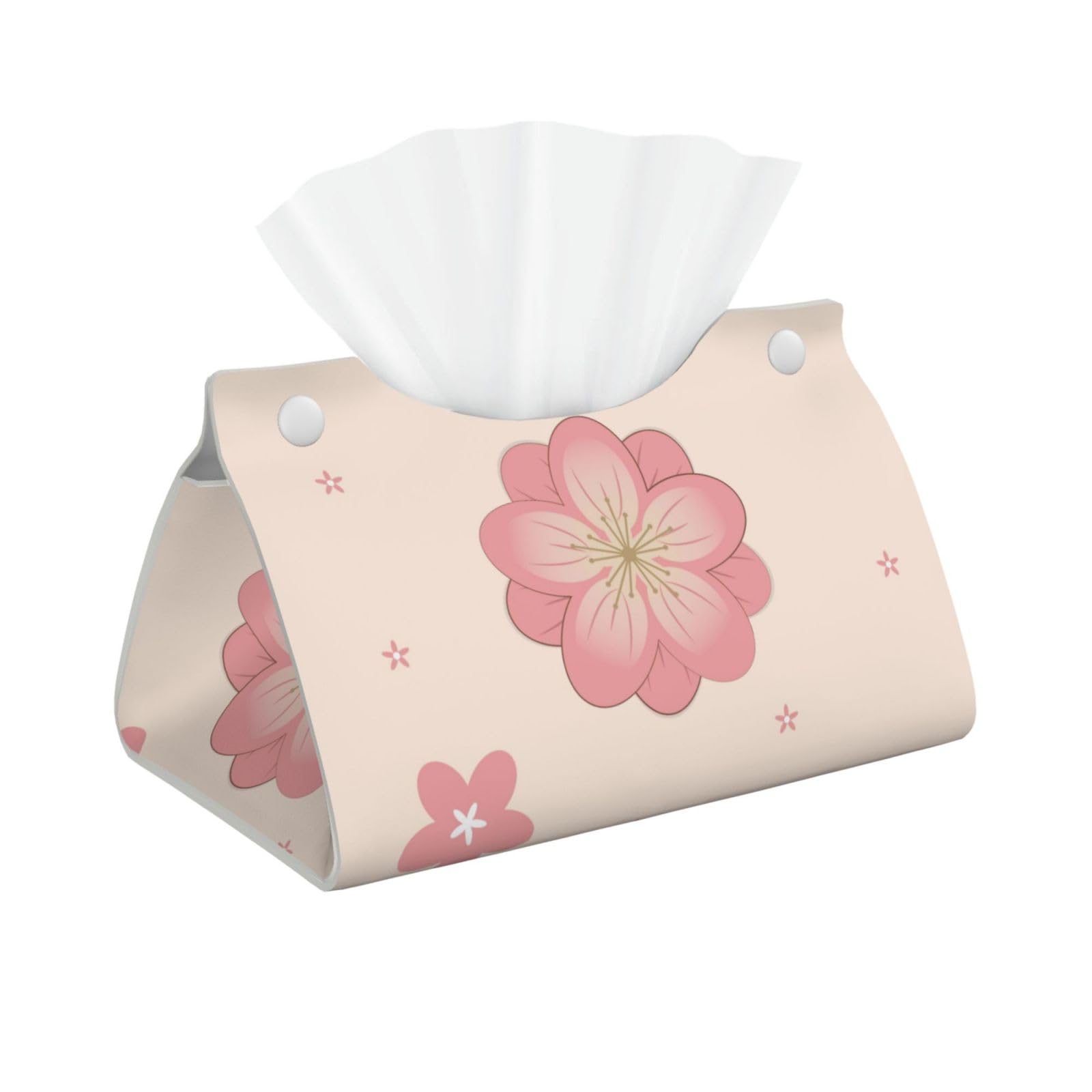 Little pink cherry blossoms Rectangular Leather Tissue Box Cover, Folding Facial Tissue Holder Dispenser for Car