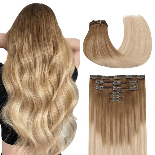 MAXITA Clip in Hair Extensions Real Human Hair,Remy Hair Extensions